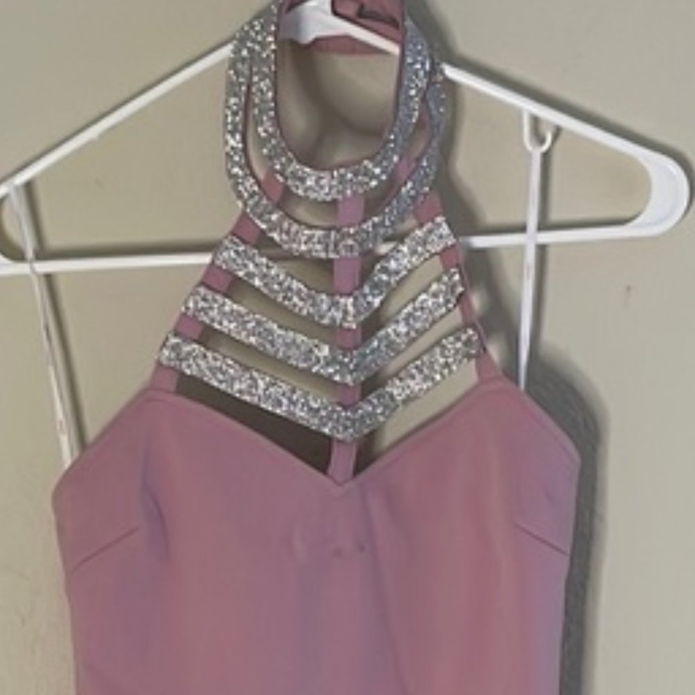 Silver-Embellished Mauve Halter Dress
